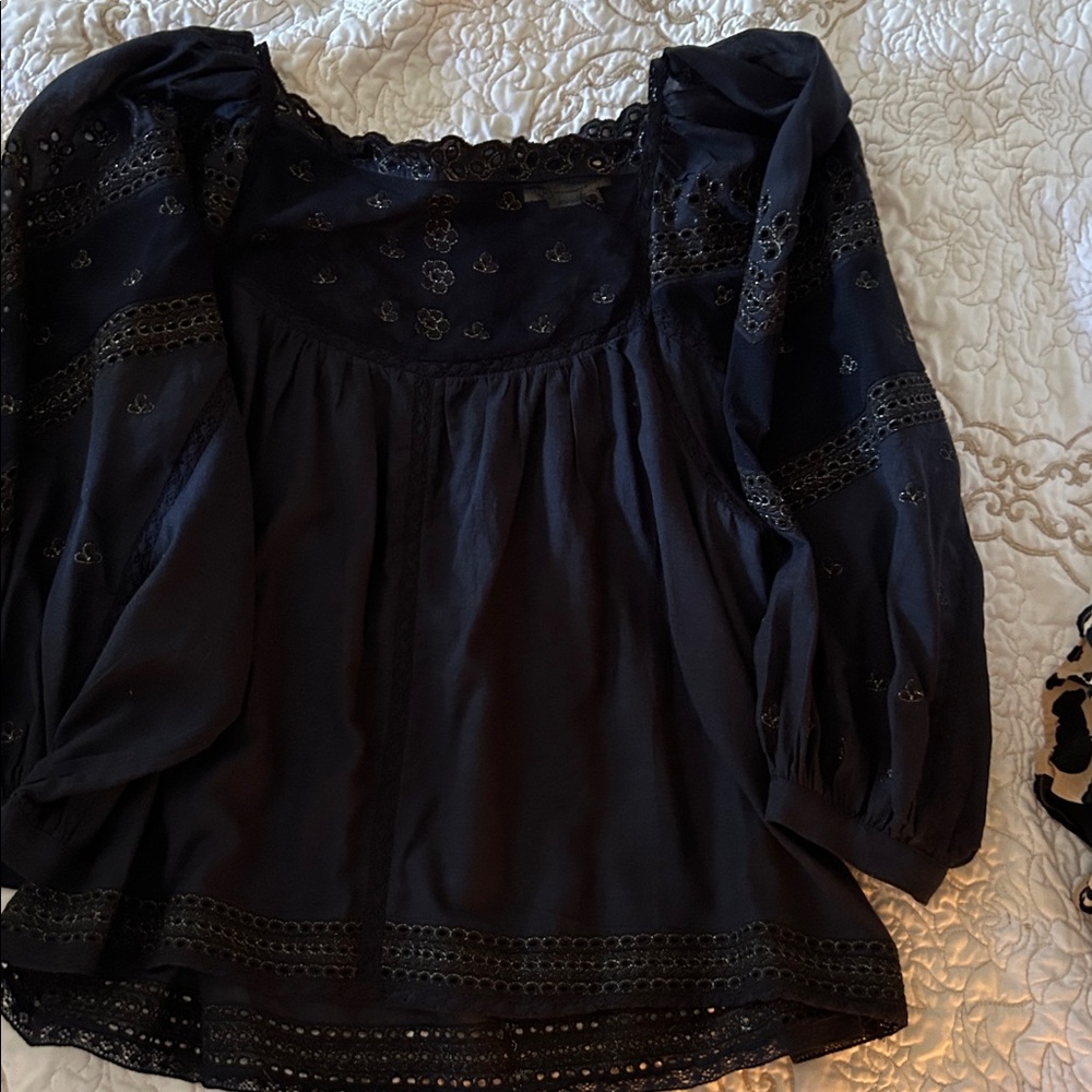 Anthropologie Navy Lace Blouse